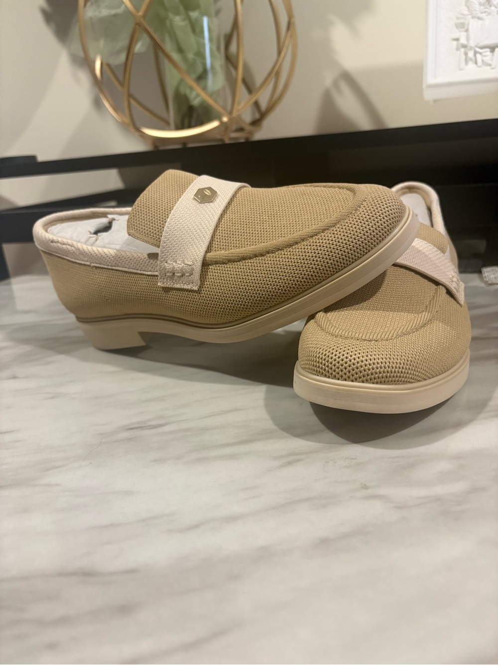 Women's Liana Casual Slip-On Loafers in Beige with Ivory Strap